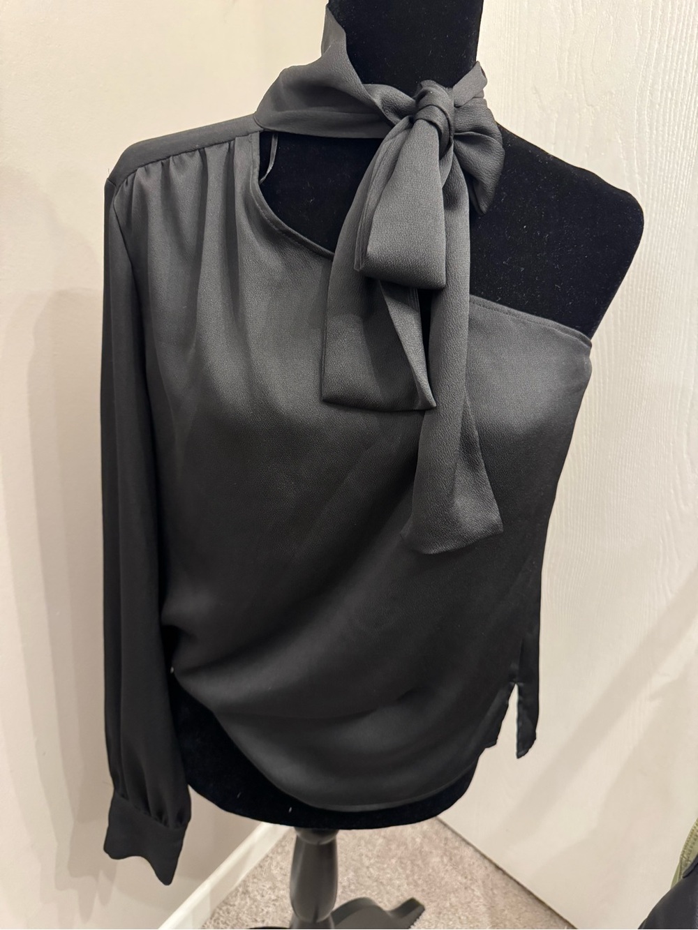 1. State Black One-Shoulder Bow Blouse